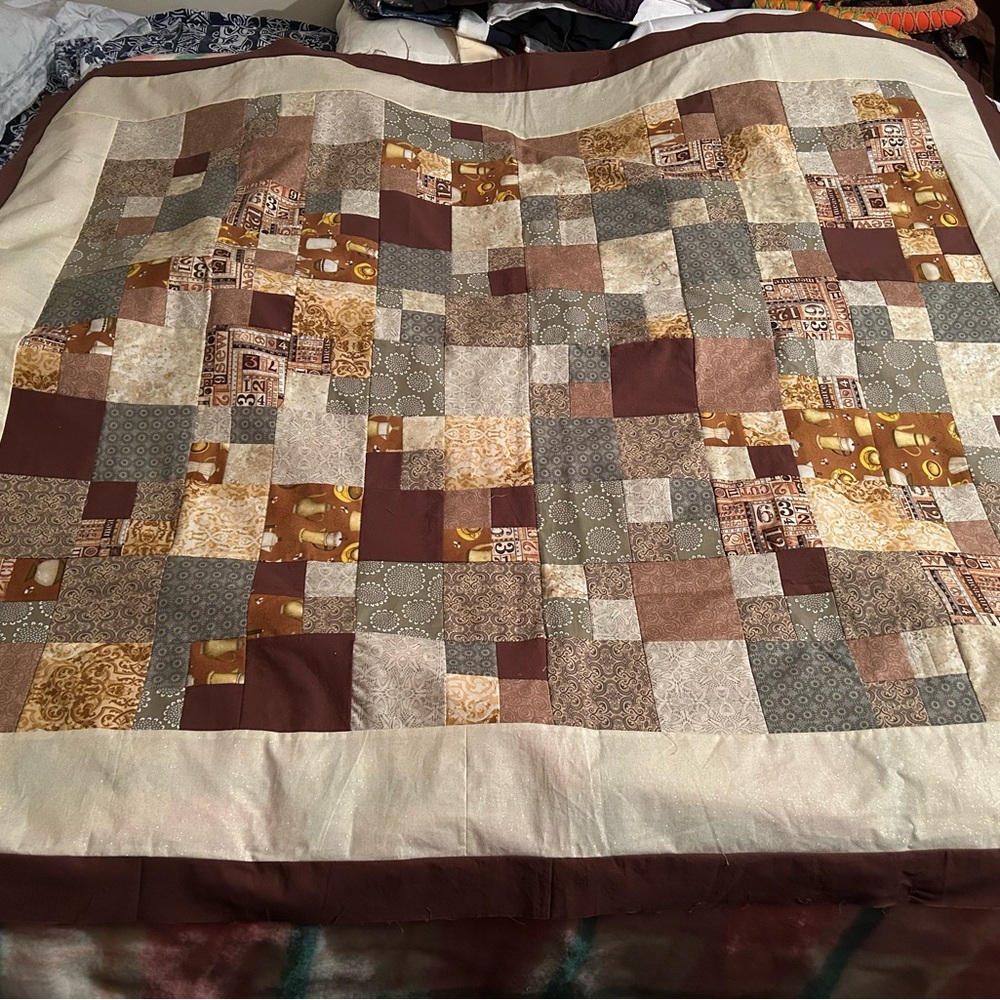 New Homemade Patchwork Quilt Top in Earthy Tones (~59”x51”)